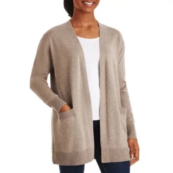 NEW Member's Mark Cashmere Blend Open Front Cardigan Toasted Heather Brown Small - Picture 1 of 6